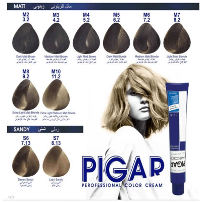 رنگ مو پیگار PIGAR بدون سولفات و کم آمونیاک سری زیتونی